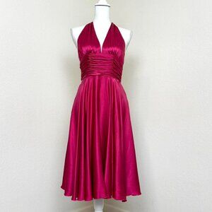 Vintage 2000s 100% silk hot pink Marilyn Monroe vibes halter dress